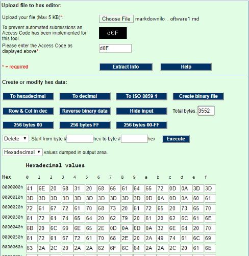 Mobilefish.com online hex editor