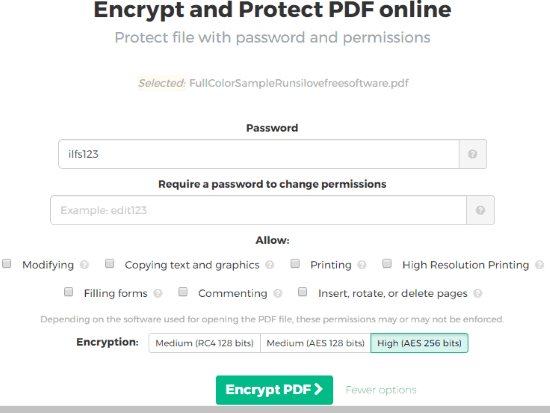 Sejda Encrypt and Protect PDF online