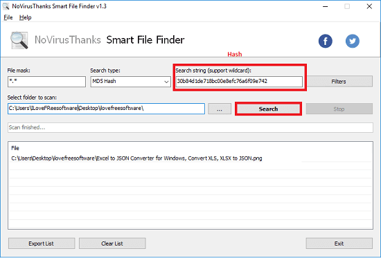 Smart File finder search files by hash