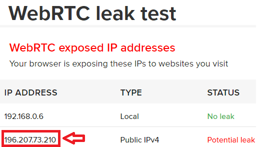 WebRTC leak test by expressVPN