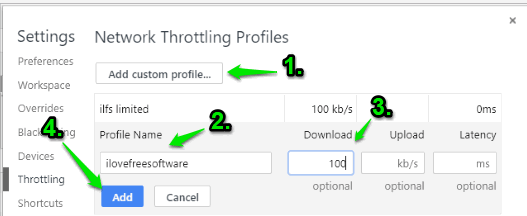 add network throttling profile
