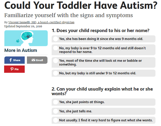 VeryWell.com: autism test for toddlers