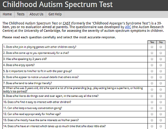 Psychology-Tools.com: autism test for toddlers