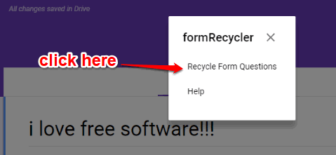 click Recycle Form Questions option