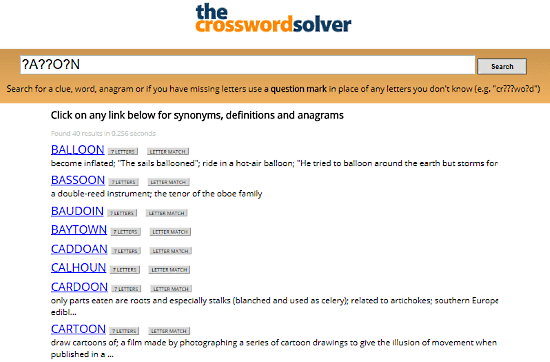 The-Crossword-Solver.com: crossword clue solver