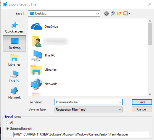 give a name and export taskmanager registry key