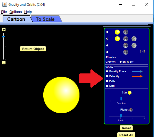 gravity and orbits interface