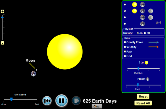 gravity and orbits simulation in action