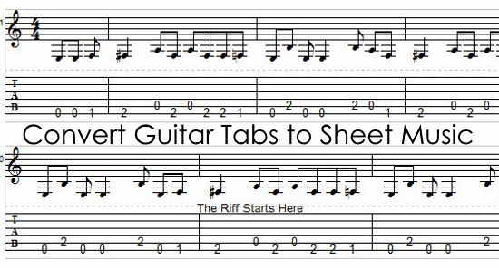 guitar tabs to sheet music