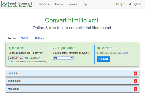 FreeFileConvert: html to xml online
