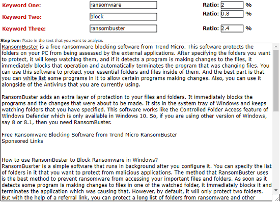 live keyword analysis