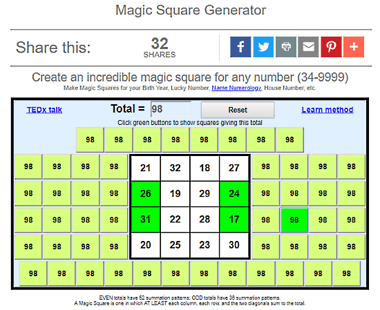 MindMagician.org: magic square generator