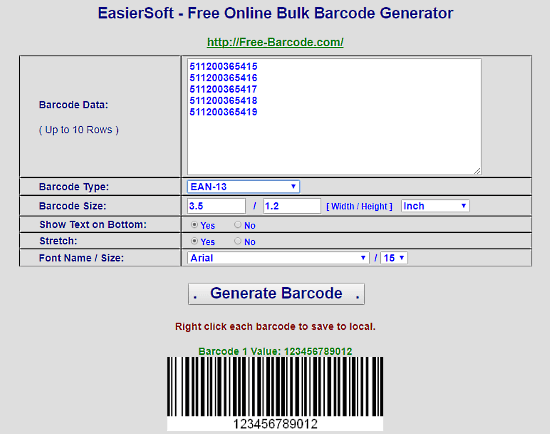 Free-Barcode.com: batch barcode generator