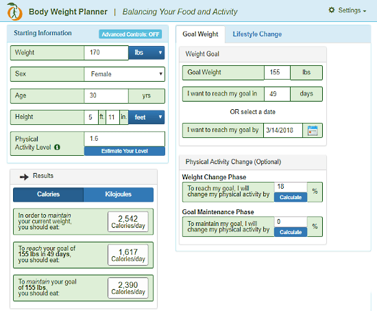 SuperTracker.usda.gov: calorie calculator for weight loss