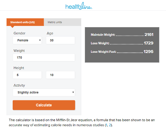 HealthLine.com: calorie calculator for weight loss