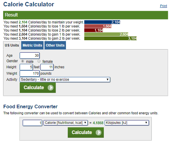Calculator.net: calorie calculator for weight loss