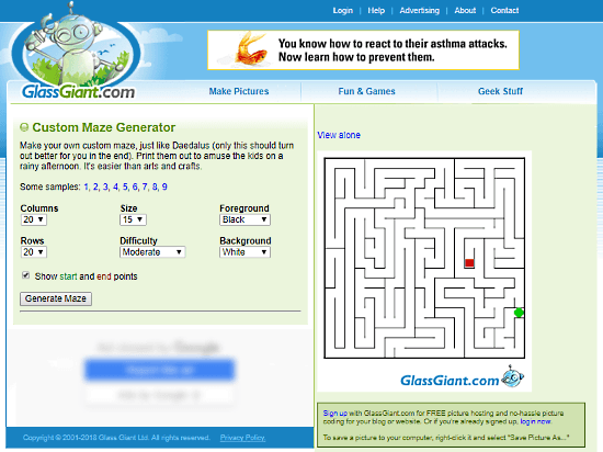 GlassGiant.com: online maze generator