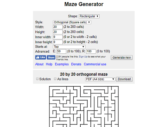 MazeGenerator.net: online maze generator
