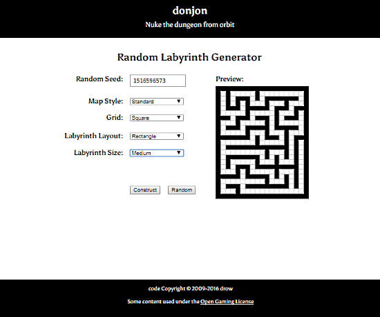 Donjon.bin.sh: online maze generator