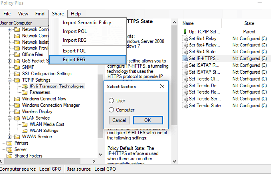 policy plus export policy settings