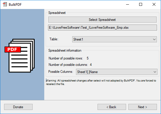 select spreadsheet BulkPDF