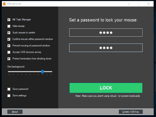 set password and options