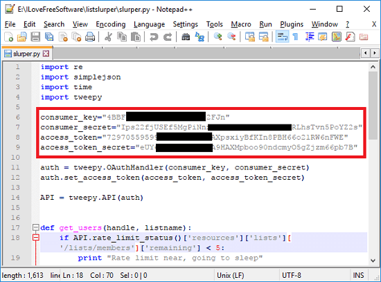 slurper insert api credentials