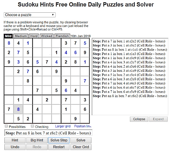 SudokuHints: step by step sudoku solver