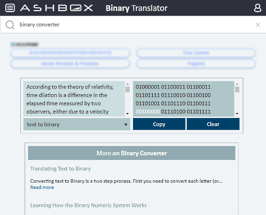 BinaryTranslator.com: text to binary