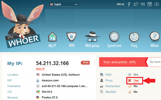 whoer free proxy detector website