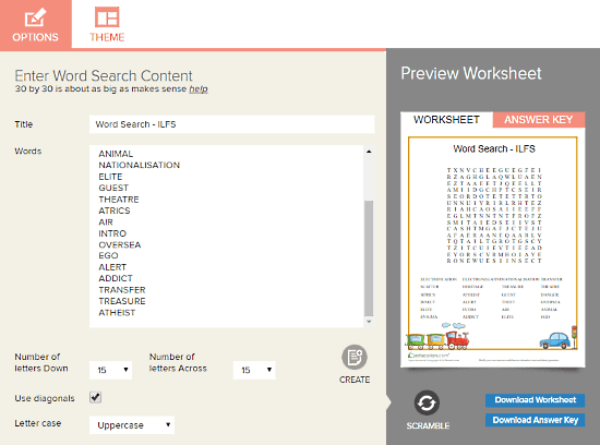 Education.com: word search puzzle maker