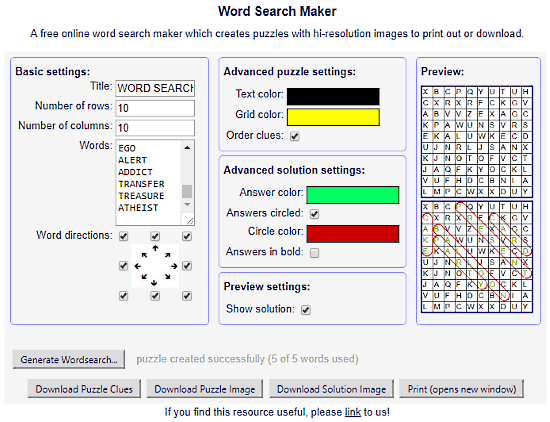 Griddler.co.uk: word search puzzle maker