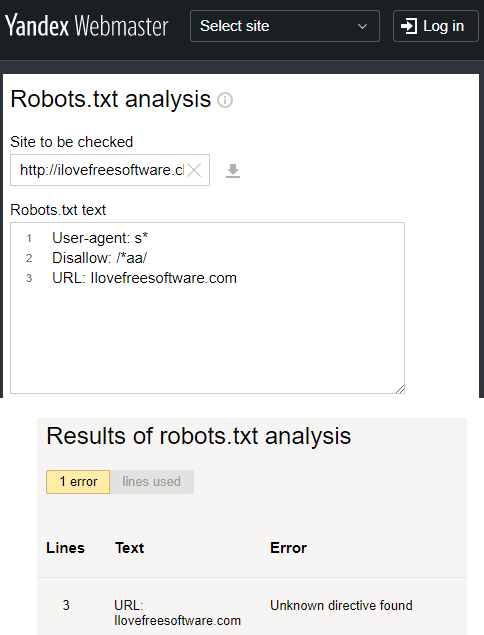 yandex webmaster tool robots txt checker