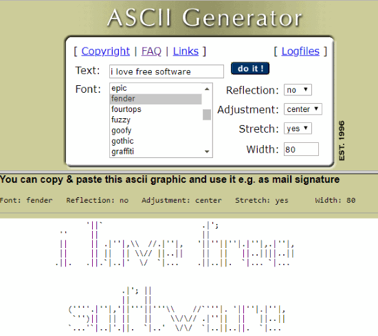 ASCII Generator- interface
