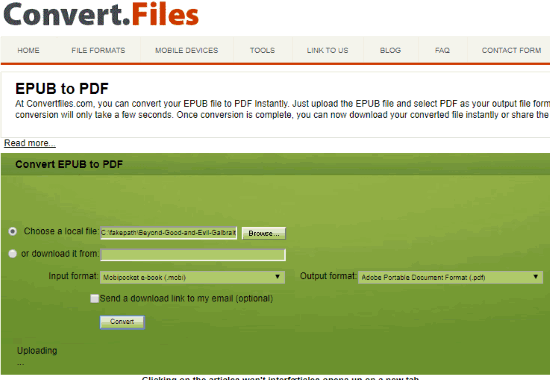 Convert Files interface