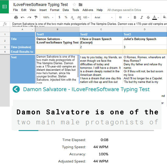 How to Create, Take Typing Test in Google Sheets