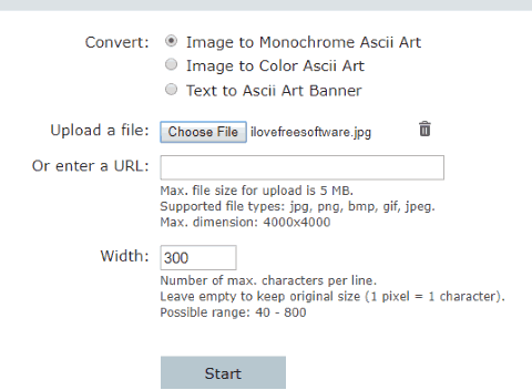 Online Ascii Art Creator- interface
