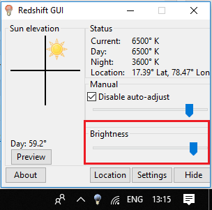 RedShift GUI free brightness control slider software