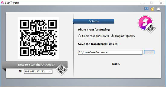 ScanTranfer interface with qr code