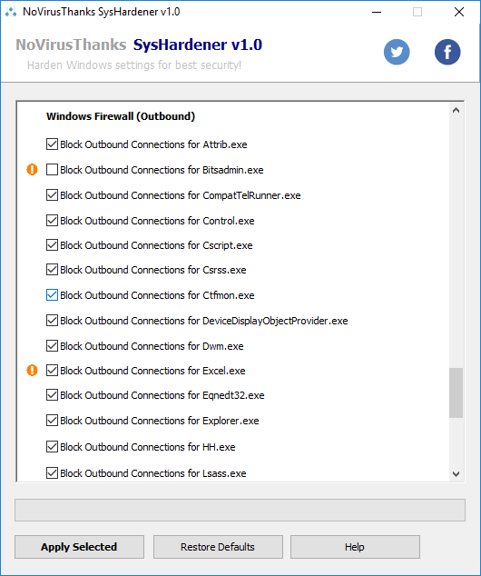 SysHardener firewall rules exclude