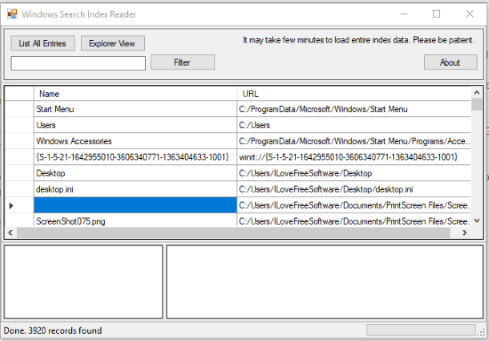Windows Search Index data visible