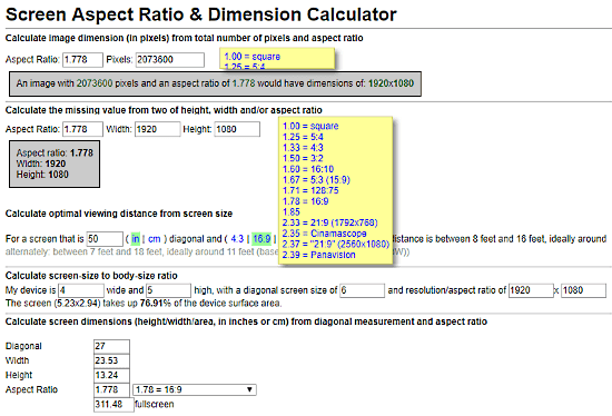 SiliSoftware.com: aspect ratio calculator