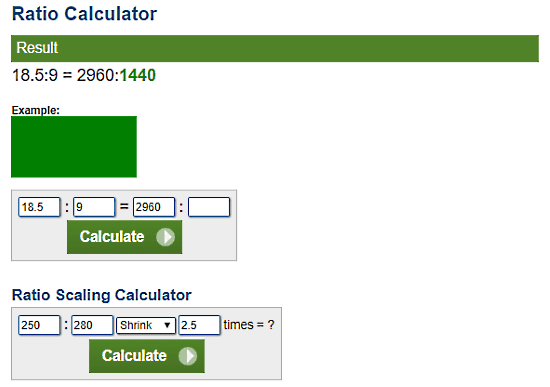 Calculator.net: aspect ratio calculator