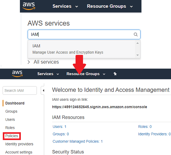 aws search IAM and seelct policies