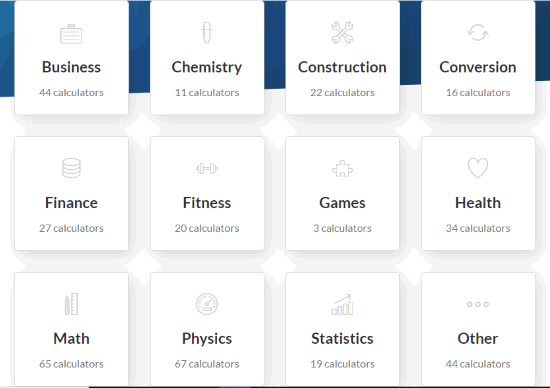 calculators stored under different categories