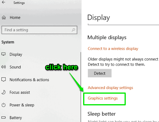 click graphics settings option