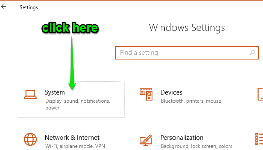 click settings option