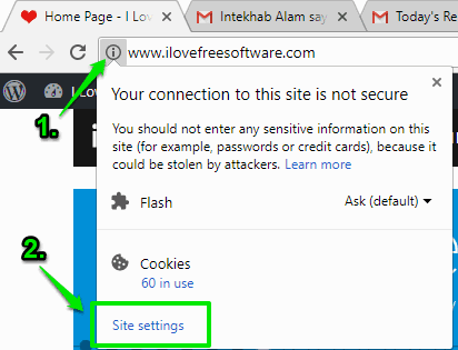 click site settings option