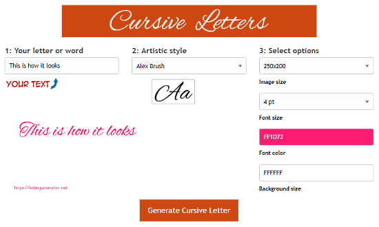 Letter Generator: cursive font generator