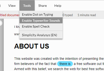 enable typewriter sounds and spell check